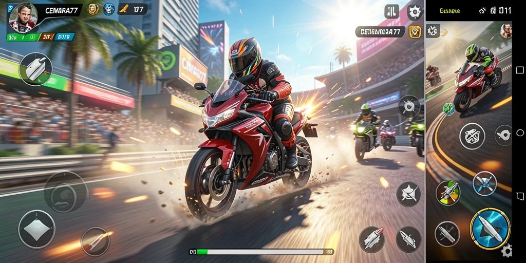 Gameplay mendebarkan dalam balapan motor di CEMARA77.
