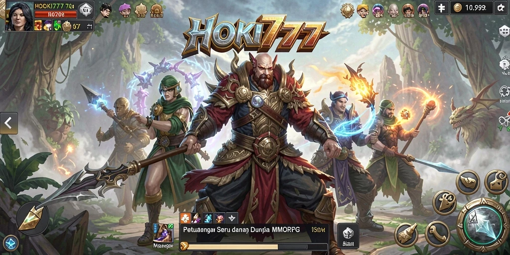 Screenshot gameplay HOKI777 menunjukkan pertempuran epik di dunia MMORPG.