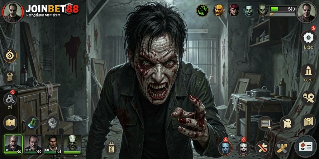 Screenshot gameplay <strong>JOINBET88</strong> menunjukkan momen menegangkan di lingkungan yang menyeramkan.
