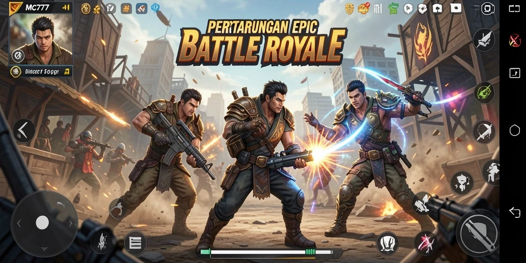 Tampilan gameplay intens dan seru dalam MC777 Battle Royale.