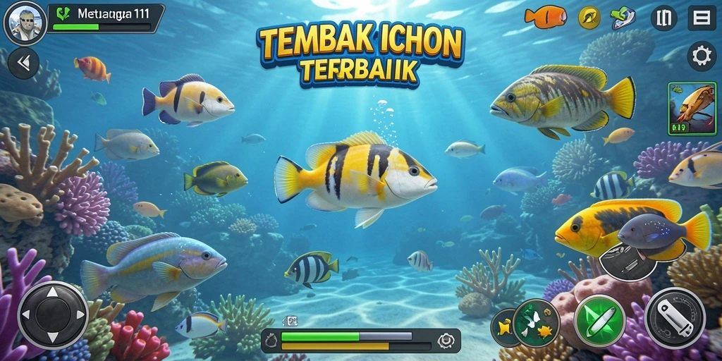 Tampilan gameplay MEGA111 yang seru dengan menembak ikan.