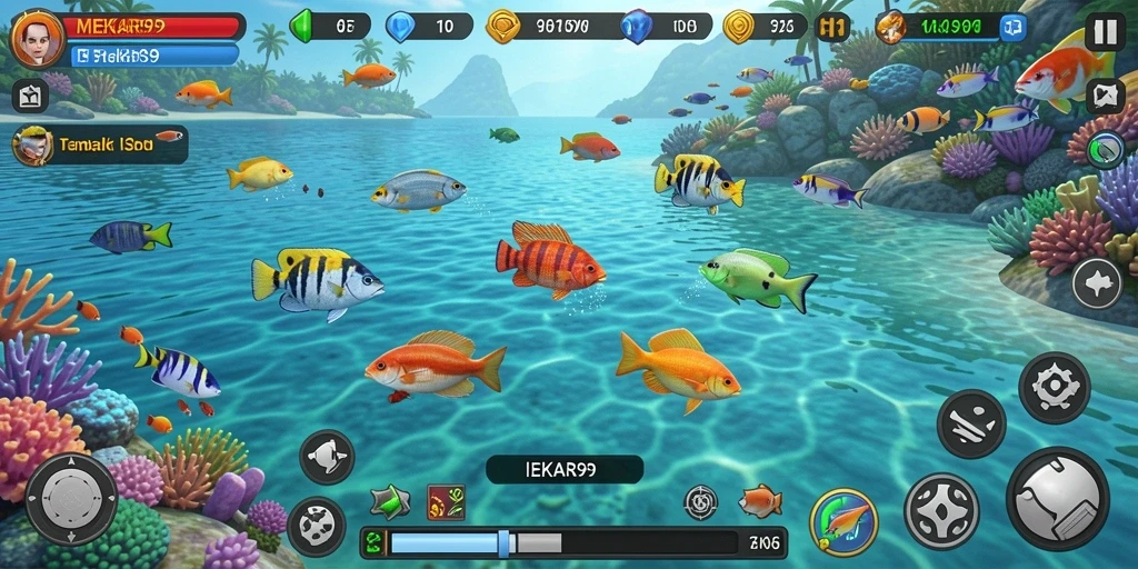 Screenshot gameplay menampilkan aksi menangkap ikan yang seru.