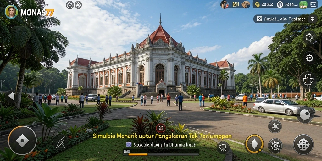 Screenshot utama MONAS77 menampilkan gameplay simulasi yang mendebarkan.