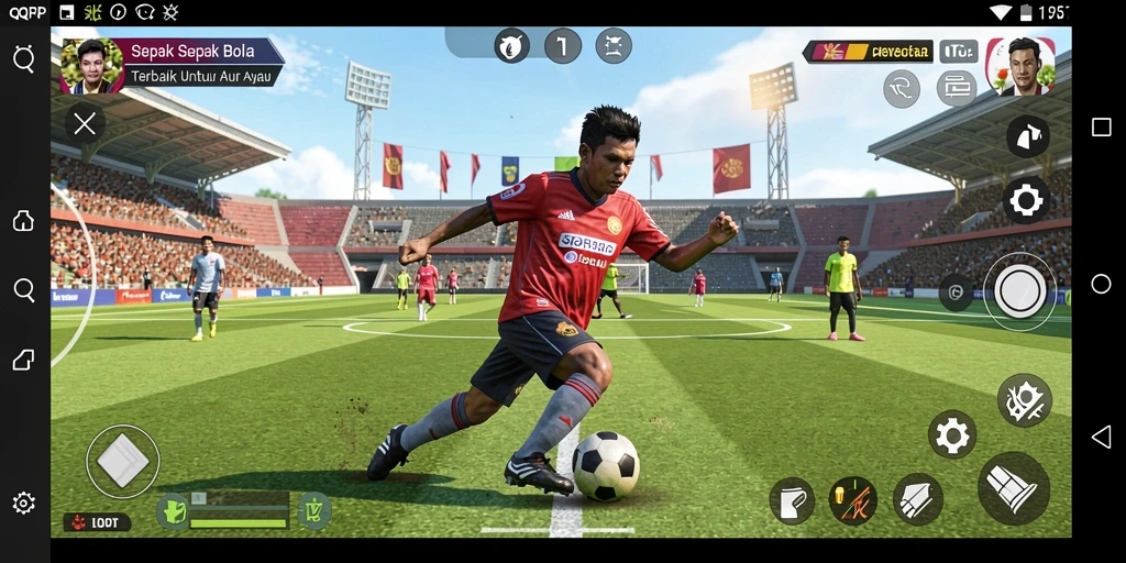 Tampilan gameplay intens dalam pertandingan sepak bola.