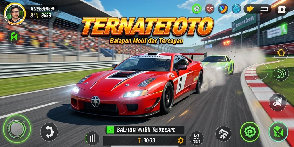 Screenshot gameplay TERNATETOTO dengan balapan mobil yang seru.
