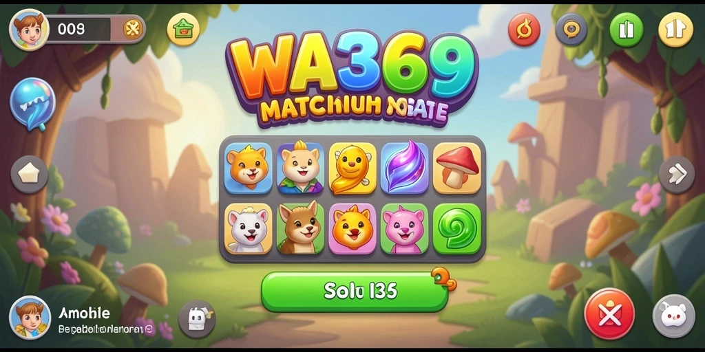 Screenshot gameplay WA369 dengan karakter lucu dan pencocokan warna.